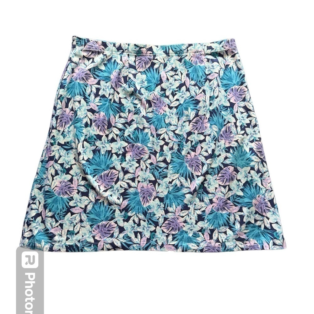 J Jill A-line Women’s Cotton Skirt elastic waist Turquoise Purple POCKETS Size M